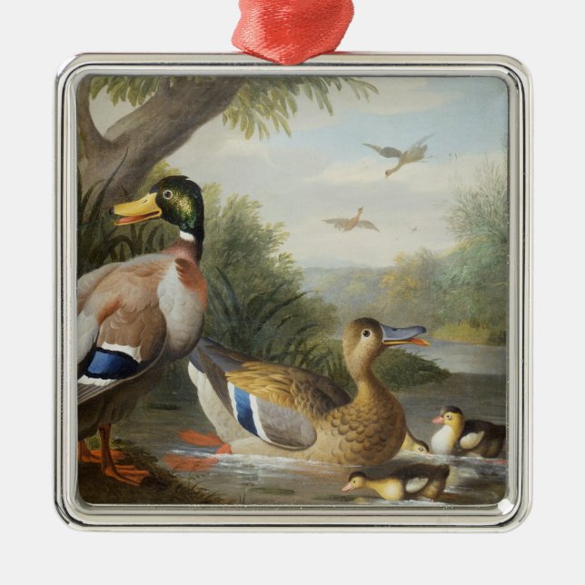 Ducks in a River Landscape Metal Tree Decoration (Front)