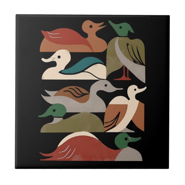 Ducks In A Row (Black) Ceramic Tile (Front)