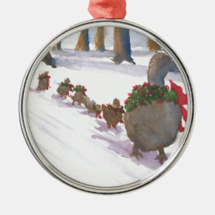 ducks in boston common during the winter holidays metal tree decoration