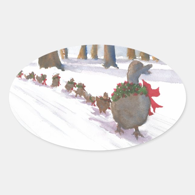 ducks in boston common during the winter holidays oval sticker (Front)