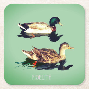 Ducks mallards edible frosting rounds square paper coaster