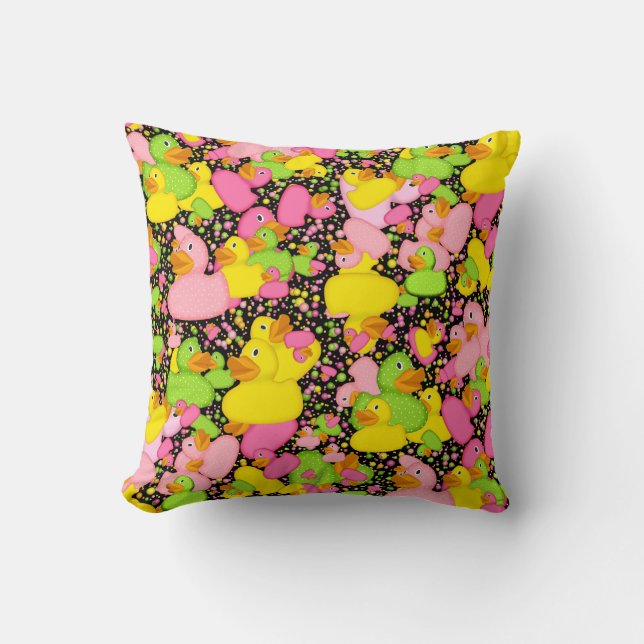 Ducks-n-Dots-Style-2-Black-Sq THROW PILLOW (Front)