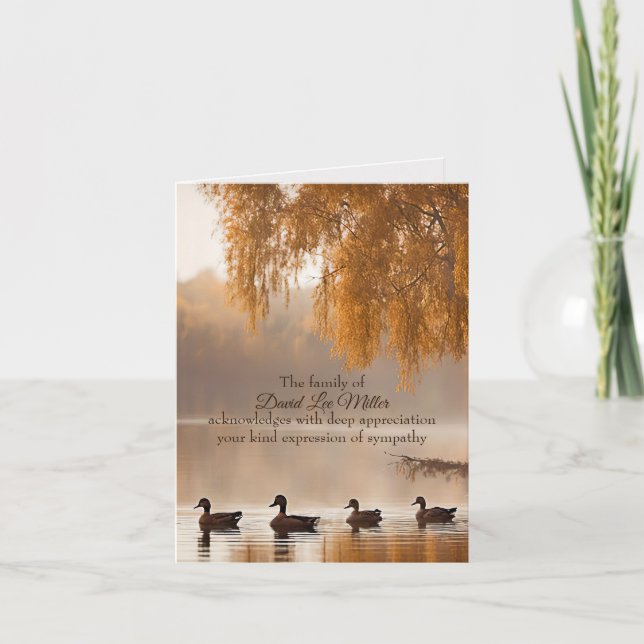 Ducks On Autumn Lake Sympathy Thank You Card (Front)