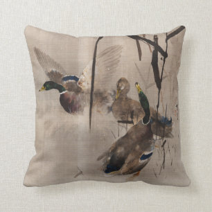 Ducks on the Water Japanese Art Waterfowl  Cushion