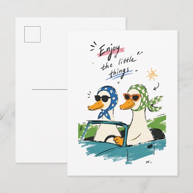 Ducks Road Trip Enjoy Little Things Cute Art Postcard (Front/Back)