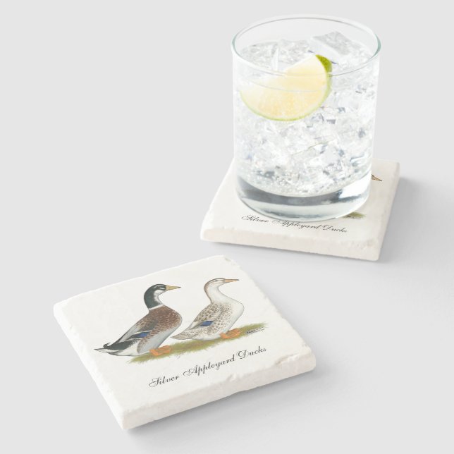Ducks:  Silver Appleyard Stone Coaster (Side)