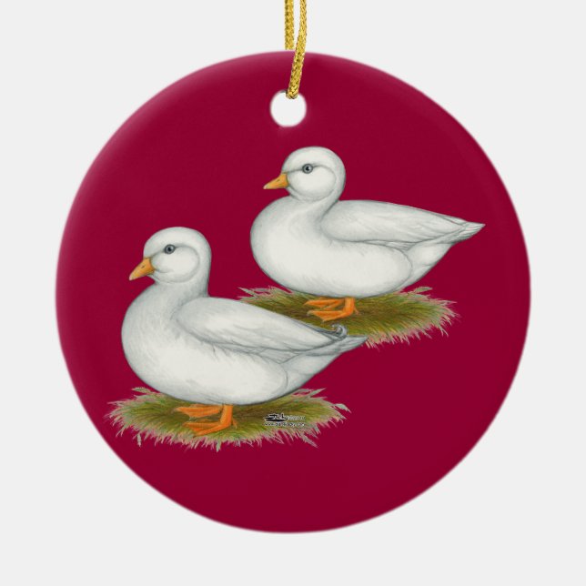 Ducks:  White Calls Ceramic Ornament (Front)