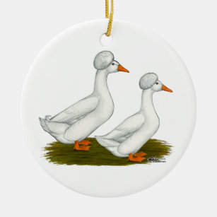 Ducks:  White Crested Ceramic Ornament