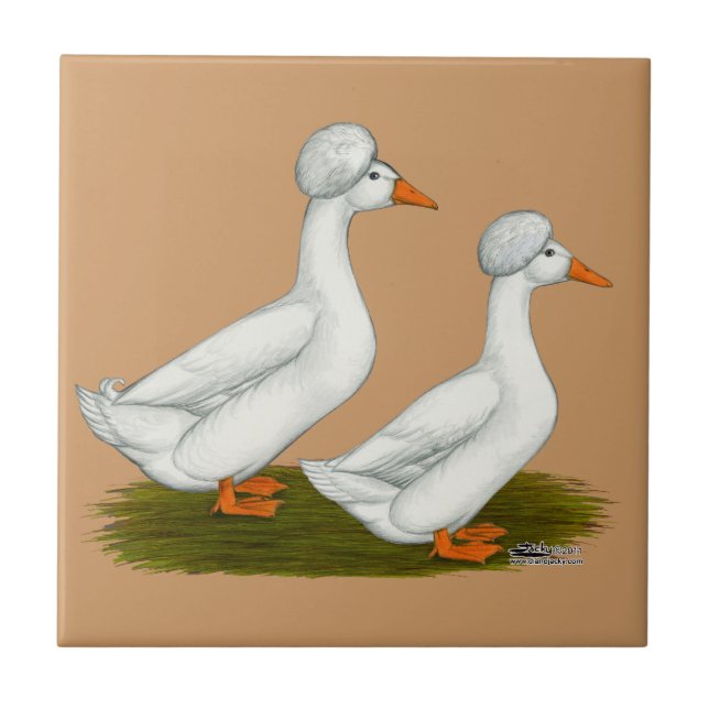 Ducks:  White Crested Ceramic Tile (Front)