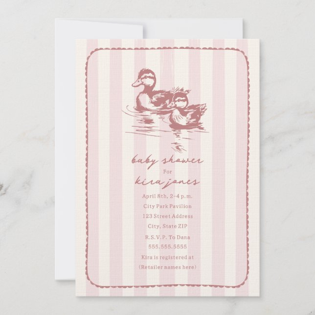 Ducks Woodland Doodle Pink Baby Shower Invitation (Front)