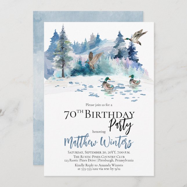 Ducks Woodland Forest Nature 70th Birthday Party Invitation (Front/Back)