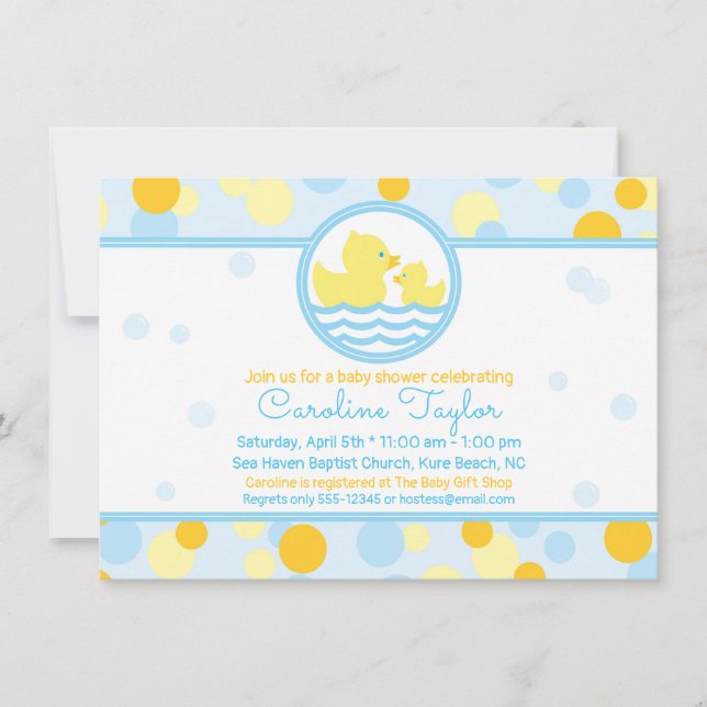 Ducky Baby Shower Invitation Blue and Yellow (Front)