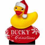 Ducky Christmas Santa Rubber Duck Standing Photo Sculpture<br><div class="desc">We wish you a very Ducky Christmas and a Happy New Year! This cute Yellow Rubber Ducky Santa makes a fun stocking stuffer! Matching holiday dinners plates, mugs, invites and binders available. Contact me if you need special personalisation on this item or want this design placed onto another product: cheryl@cheryldanielsart.com....</div>