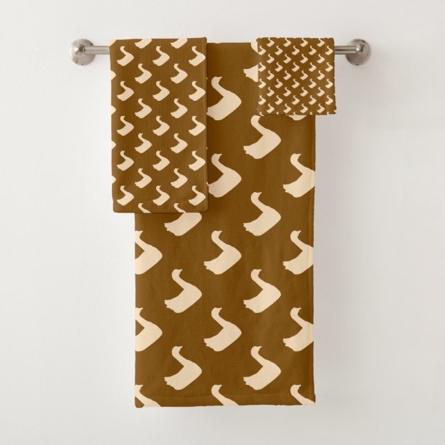 Ducky Duck Diagonal Brown    Bath Towel Set (Insitu)