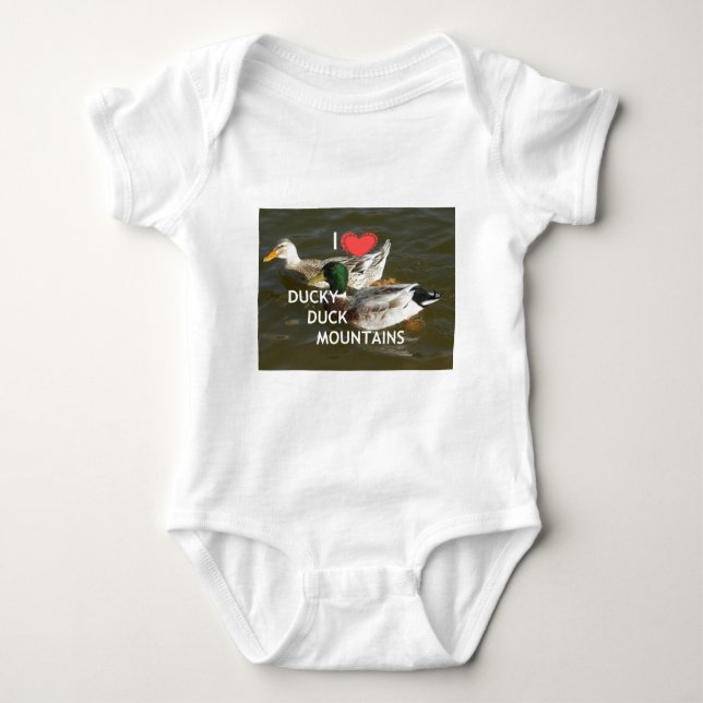 Ducky duck mountains. baby bodysuit (Front)