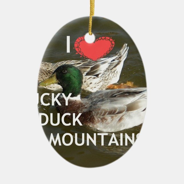 Ducky duck mountains. ceramic tree decoration (Front)