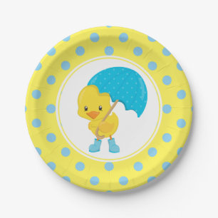 Ducky with Umbrella Baby Shower Paper Plate