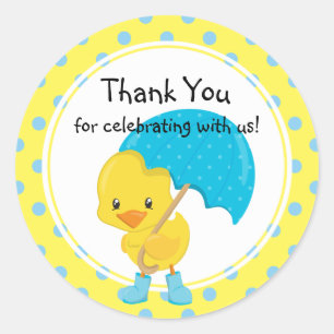 Ducky with Umbrella Baby Shower Thank You Classic Round Sticker
