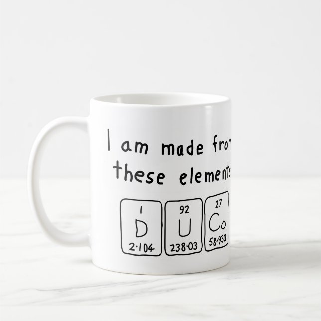 Duco periodic table name mug (Left)