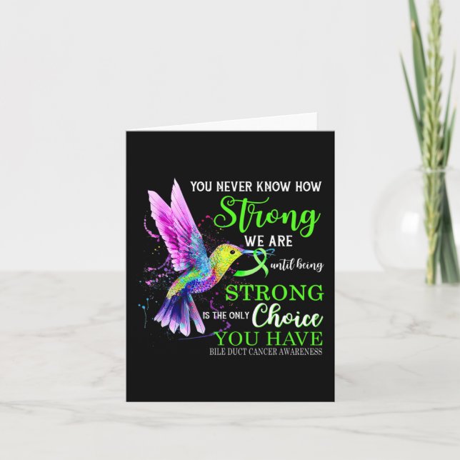 Duct Cancer Awareness Green Strong Hummingbird  Card (Front)