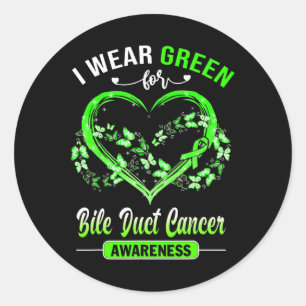 Duct Cancer Awareness I Wear Green Butterfly Heart Classic Round Sticker