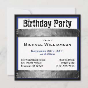 Duct Tape Square Men's Dark Blue Birthday Invites