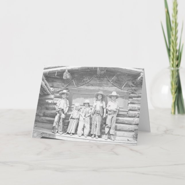 Dude ranch photo of children in cowboy clothes card (Front)