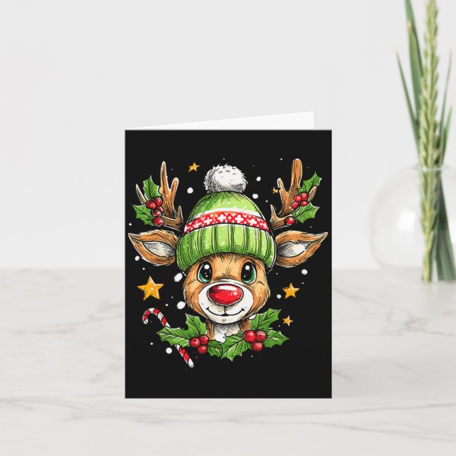 Dude Reindeer Christmas Lights Cozy Reindeer Boy X Card (Front)