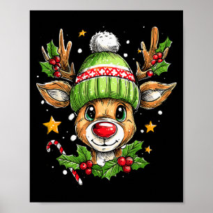 Dude Reindeer Christmas Lights Cozy Reindeer Boy X Poster