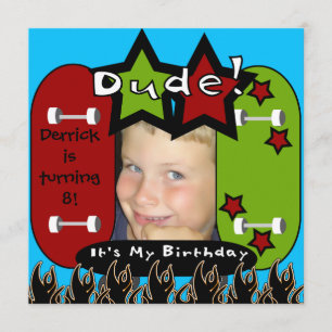 Dude Skateboarding Birthday Invitation
