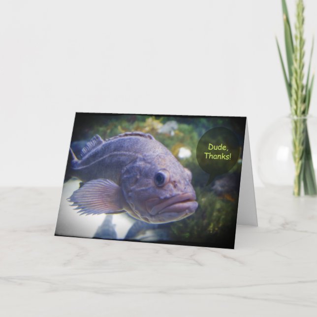 Dude Thanks Fish With Black Border Thank You Card (Front)