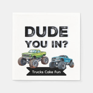 Dude You In? Black typography Boy Birthday Party Napkin