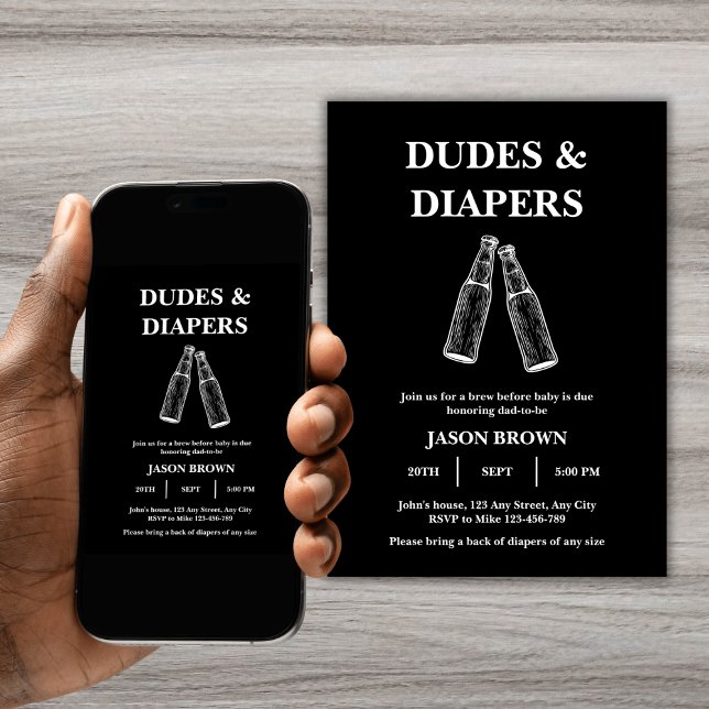 Dudes & Diapers Party Men's Baby Shower Invitation (Dudes & Diapers Party Man Baby Shower Invitation)