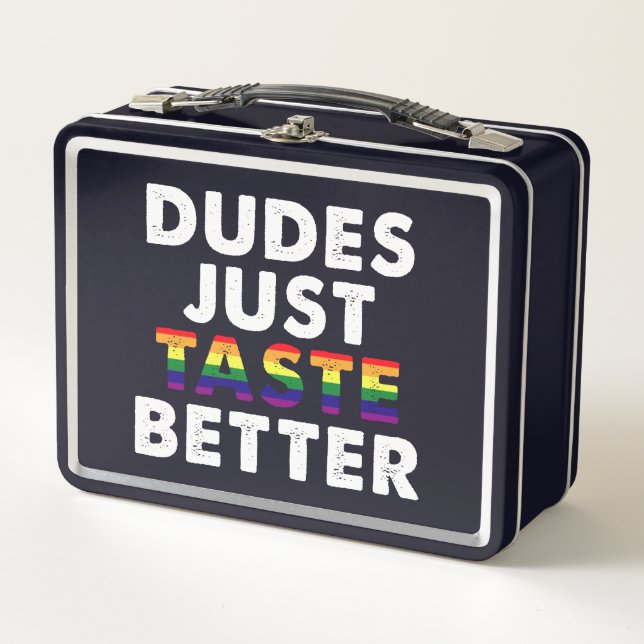 Dudes Just Taste Better Gay Pride Gift Idea Metal Lunch Box (Front)