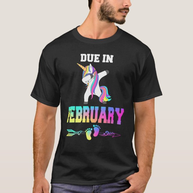 Due Date February Pregnancy Announcement T-Shirt (Front)