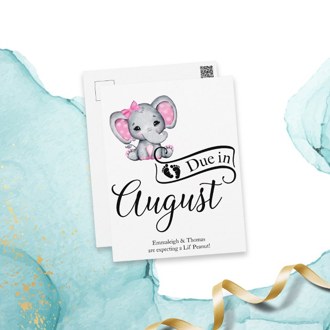 Due in August Little Peanut Baby Girl Elephant Postcard (Creator Uploaded)