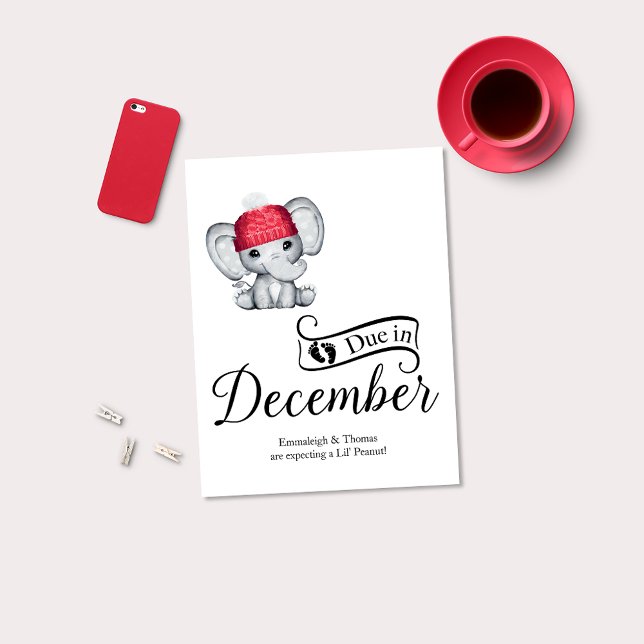 Due in December Little Peanut Baby Elephant Postcard (Creator Uploaded)