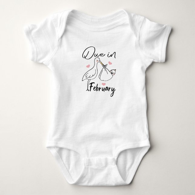 Due In February Cute Swan Carrying A Funny New Bab Baby Bodysuit (Front)