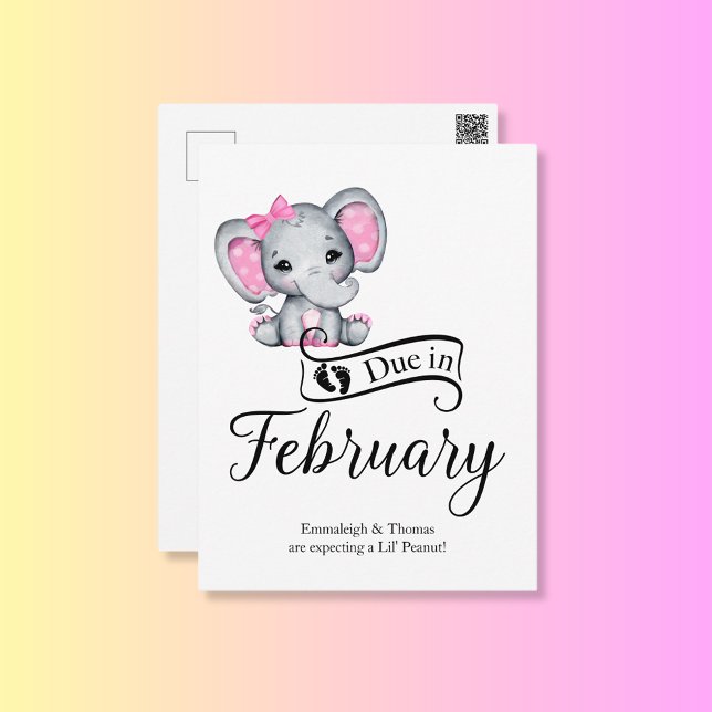 Due in February Little Peanut Baby Girl Elephant Postcard (Creator Uploaded)