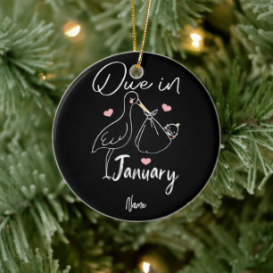 Due In January Funny Swan Carrying A Cute New Baby Ceramic Ornament