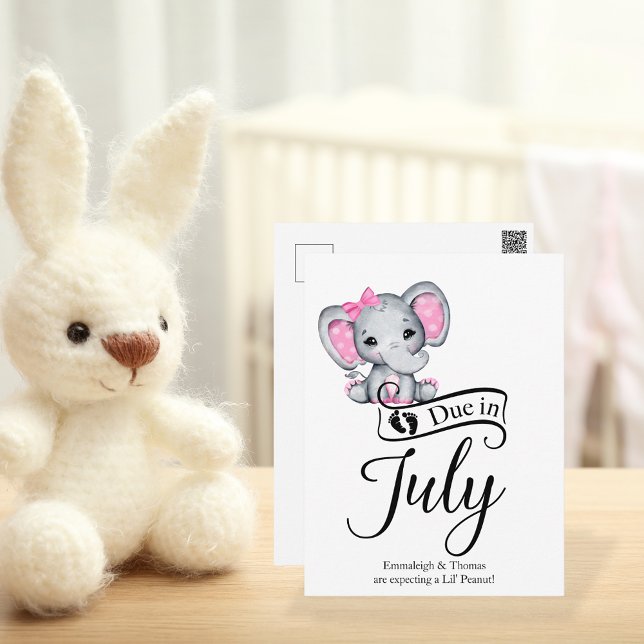 Due in July Little Peanut Baby Girl Elephant Postcard (Creator Uploaded)