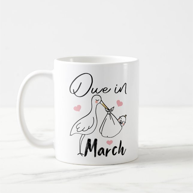 Due In March Cute Swan Carrying A Funny New Baby Coffee Mug (Left)