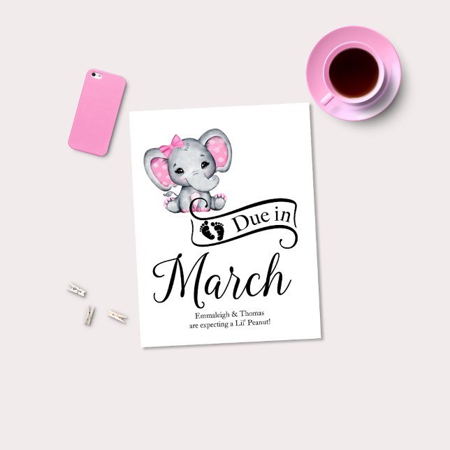 Due in March Little Peanut Baby Girl Elephant Postcard (Creator Uploaded)