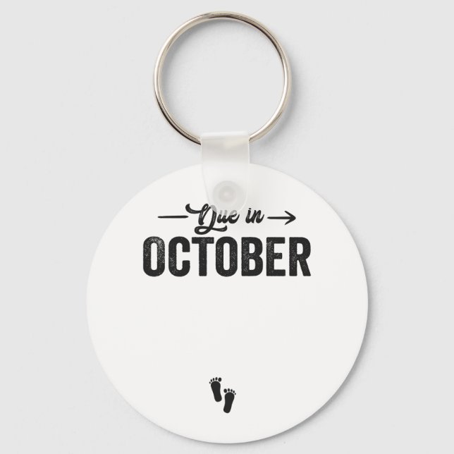 Due in October Baby Announcement Pregnancy Gift  Key Ring (Front)