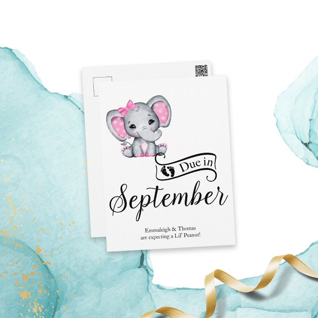 Due in September Little Peanut Baby Girl Elephant Postcard (Creator Uploaded)