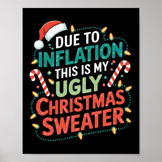 Due To Inflation Funny Ugly Christmas Sweater Xmas Poster (Front)