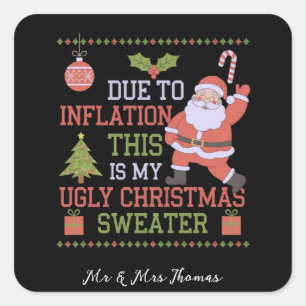 Due to Inflation This Is My Ugly Christmas Sweater Square Sticker