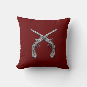 Dueling Antique Guns Maroon Cushion