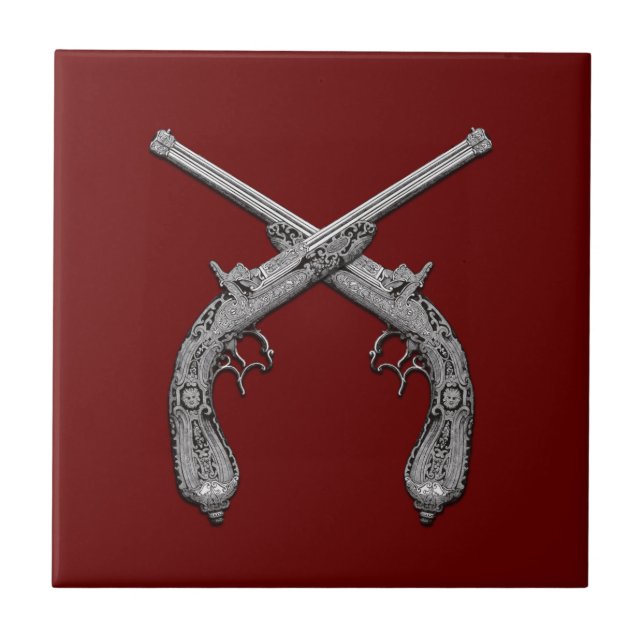 Duelling Antique Guns Maroon Ceramic Tile (Front)