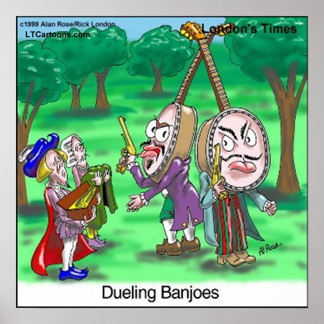 Duelling Banjoes Funny Cartoon Poster by Rick Lond (Front)